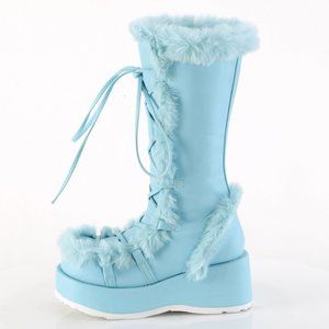 Platform Fur Trim Lace Up Boots